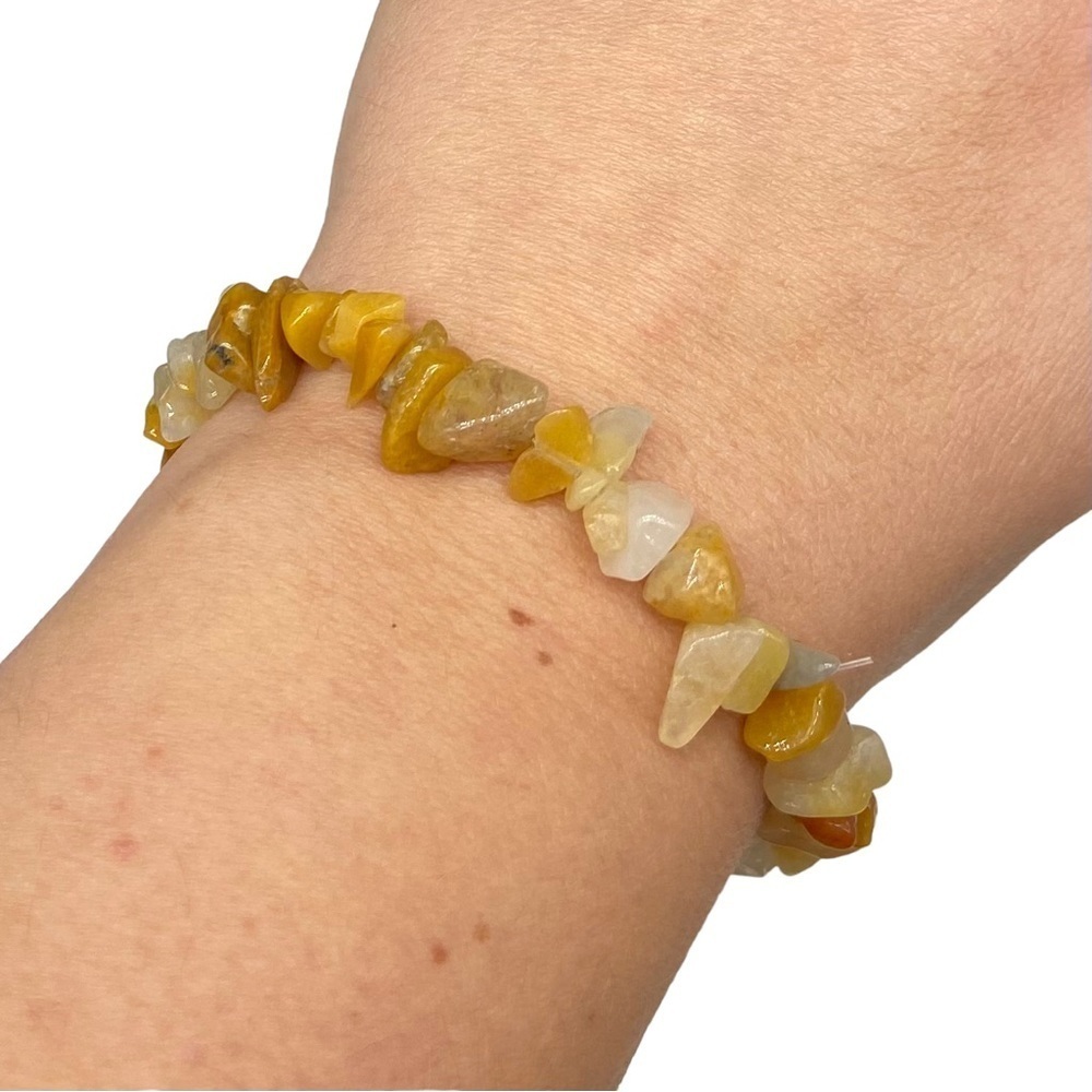 Yellow Aventurine Gemstone Chips Beaded Stretch Bracelet Natural Stone Chips - Picture 3 of 3